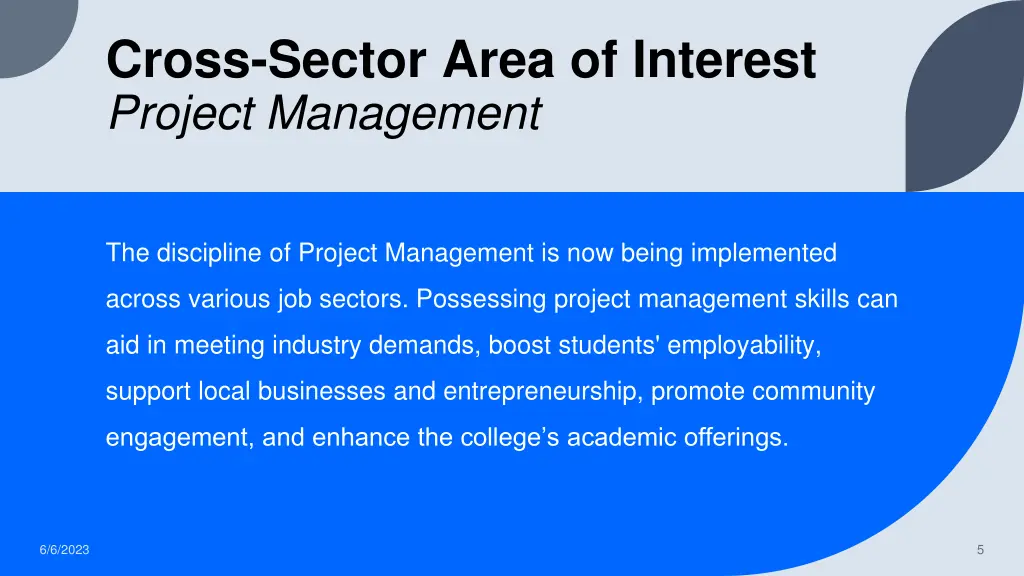 cross sector area of interest project management