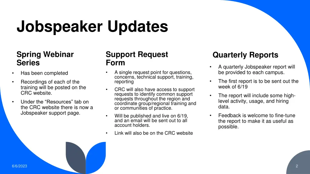 jobspeaker updates
