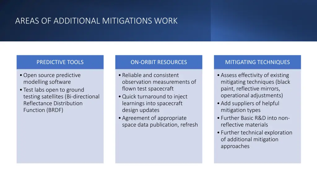 areas of additional mitigations work