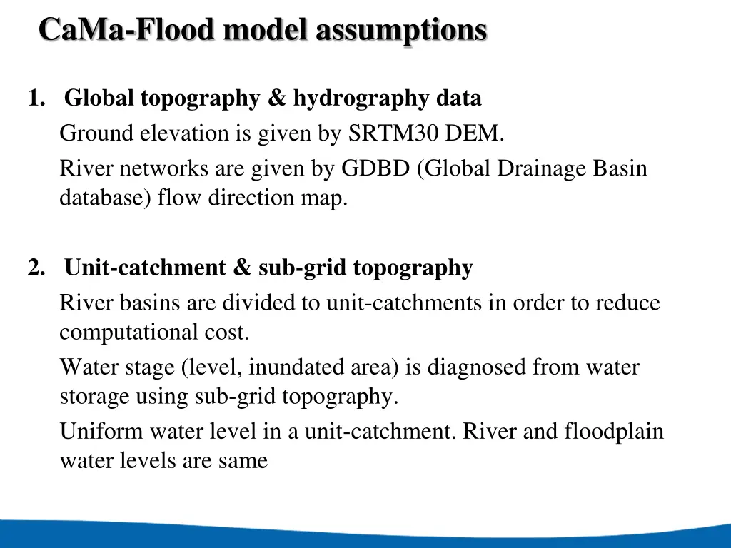 cama flood model assumptions