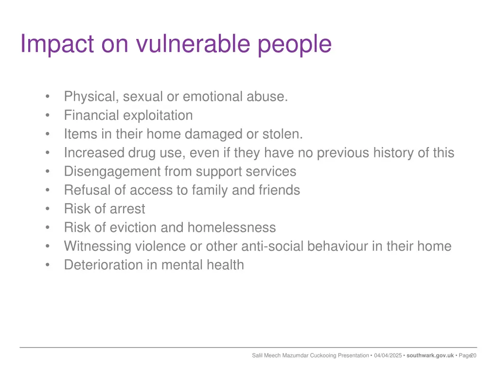 impact on vulnerable people