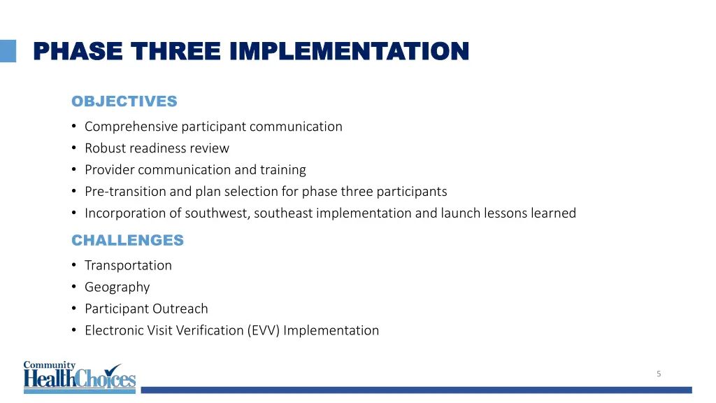 phase three implementation phase three
