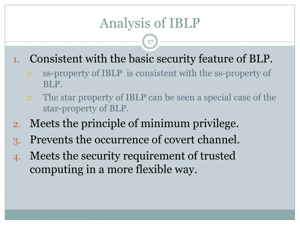 analysis of iblp