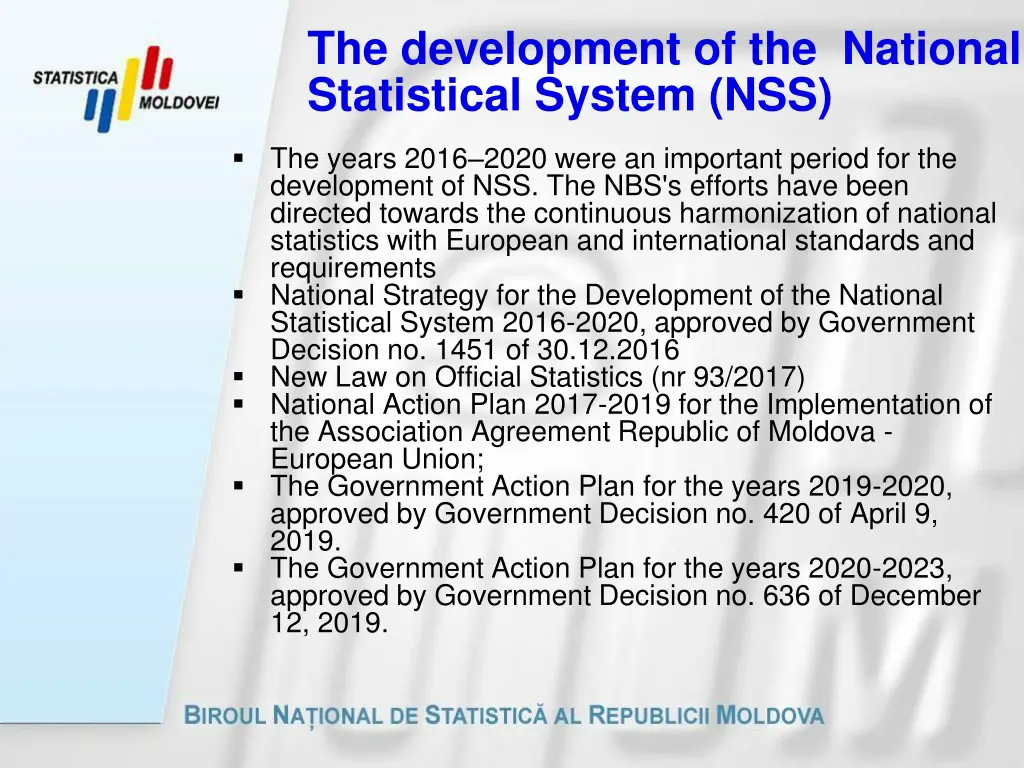 the development of the national statistical