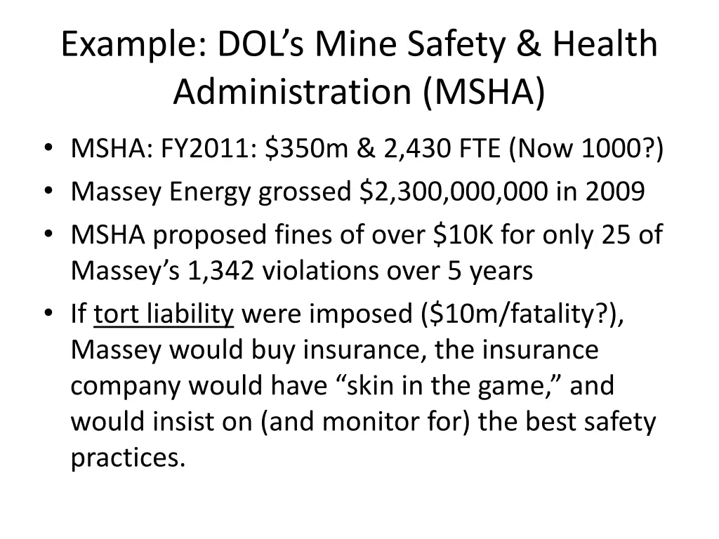 example dol s mine safety health administration