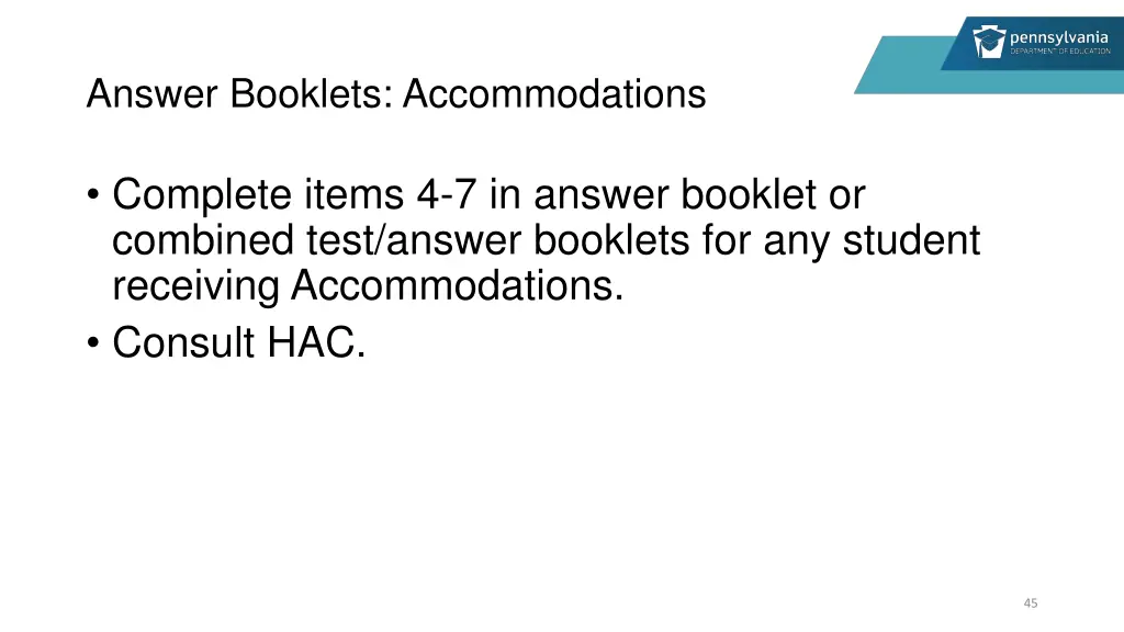answer booklets accommodations