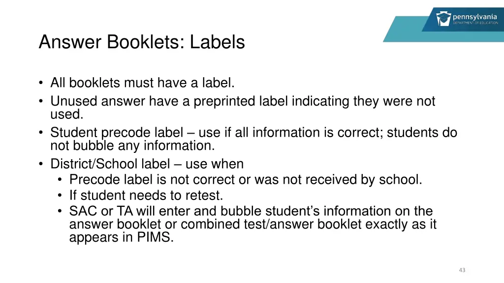 answer booklets labels