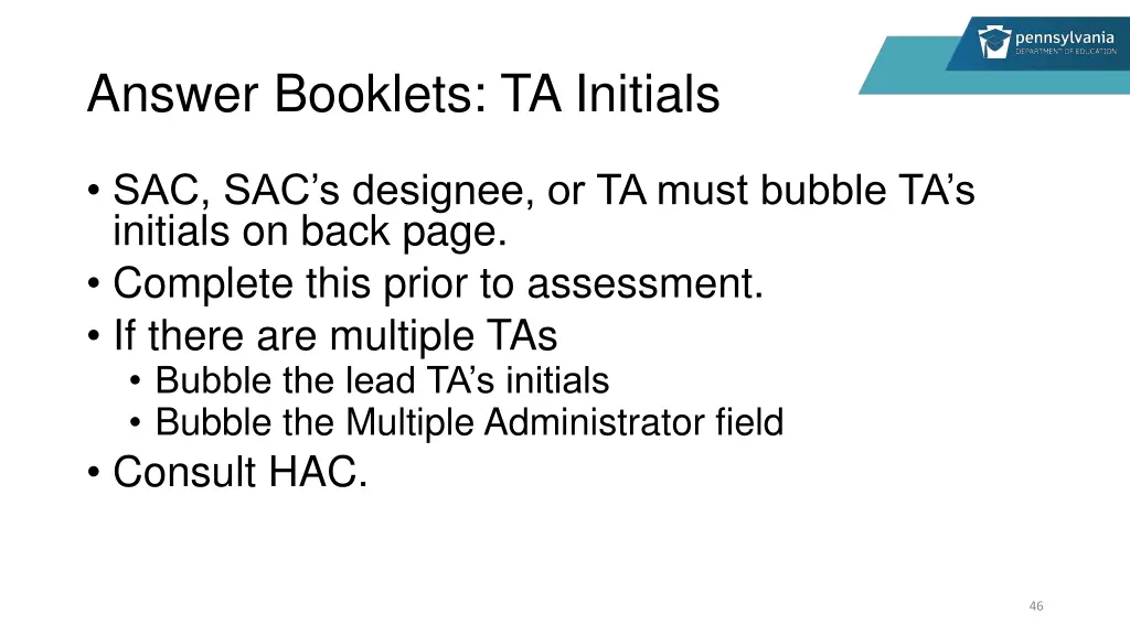 answer booklets ta initials
