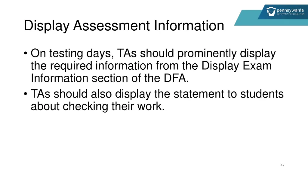 display assessment information