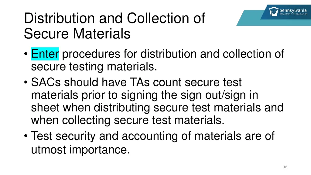distribution and collection of secure materials 1