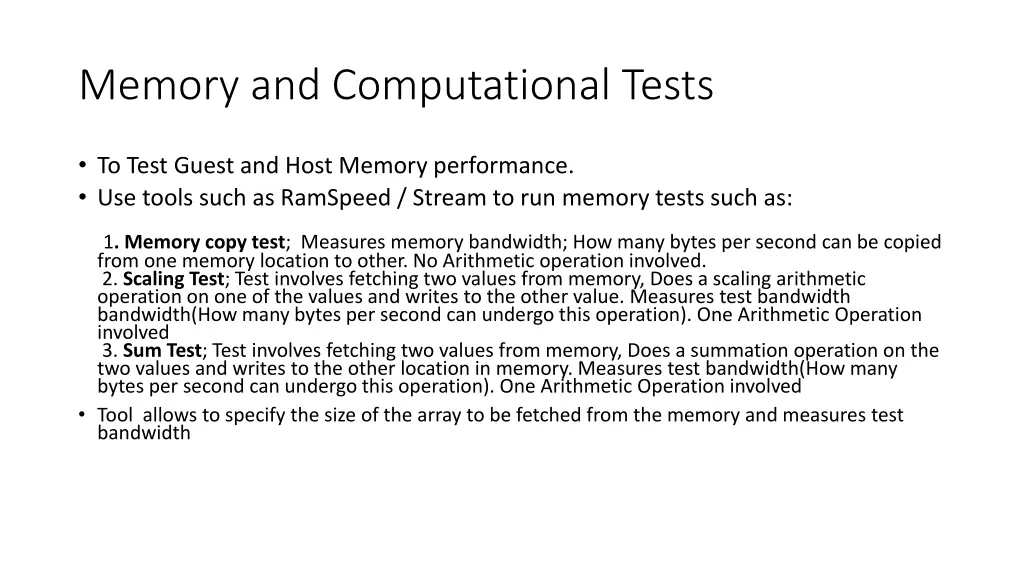 memory and computational tests