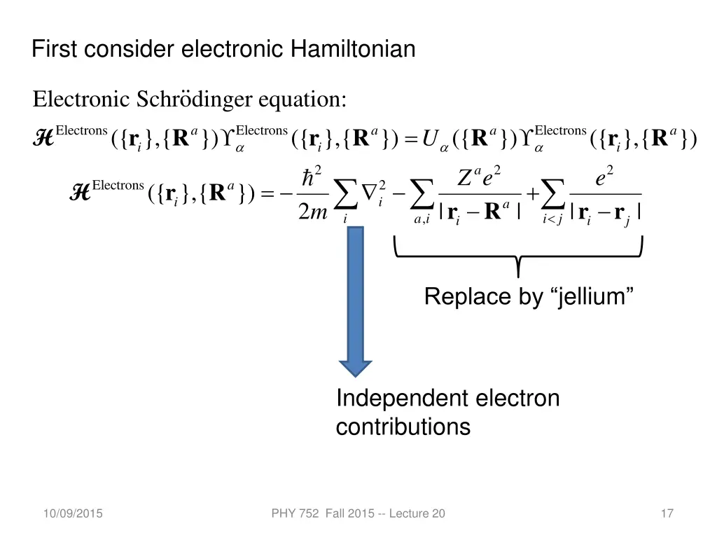 first consider electronic hamiltonian
