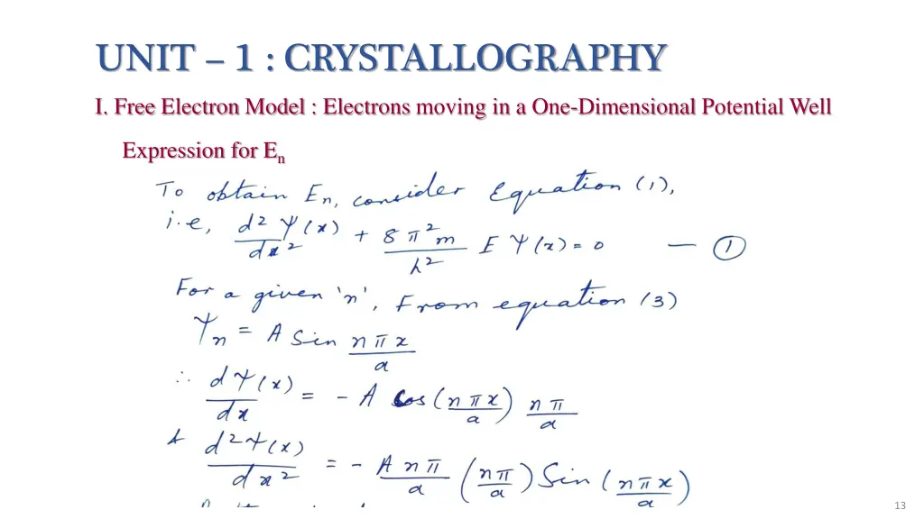 unit 1 crystallography i free electron model 1