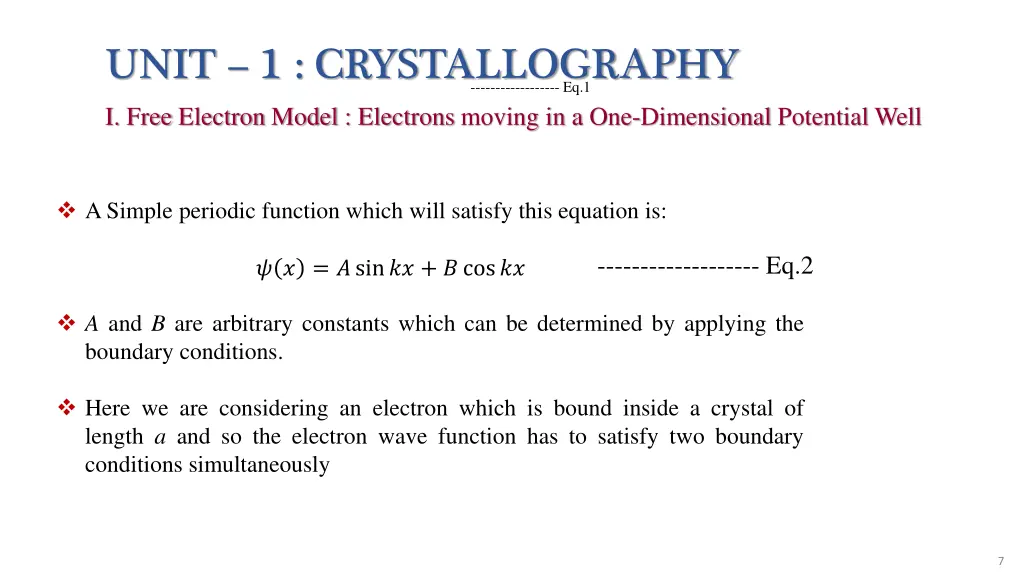 unit 1 crystallography i free electron model