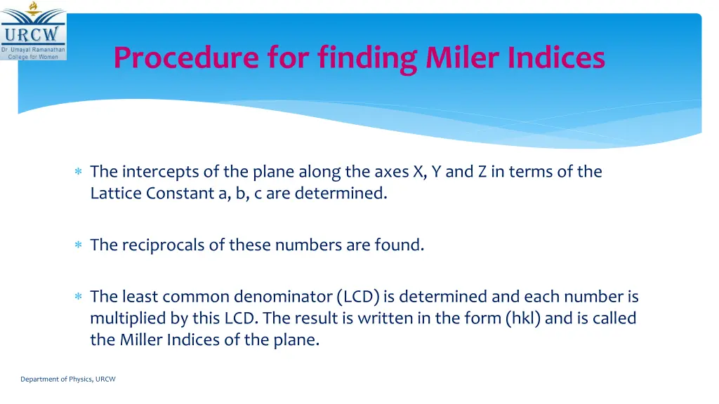 procedure for finding miler indices