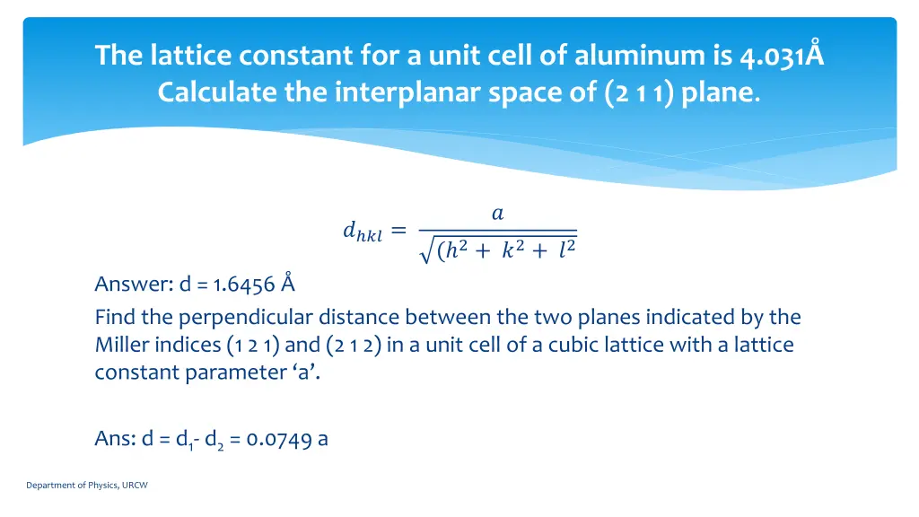 the lattice constant for a unit cell of aluminum