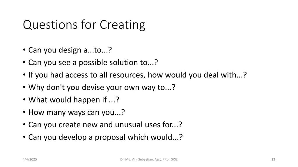 questions for creating