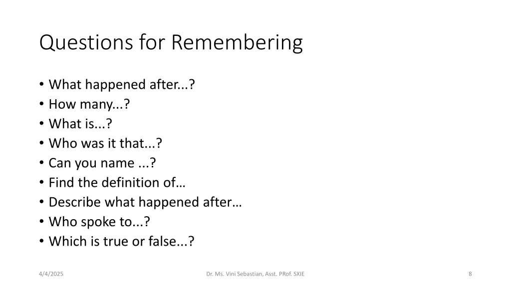 questions for remembering