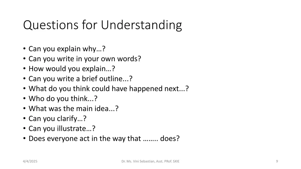 questions for understanding