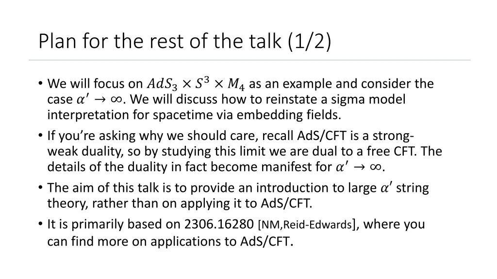 plan for the rest of the talk 1 2