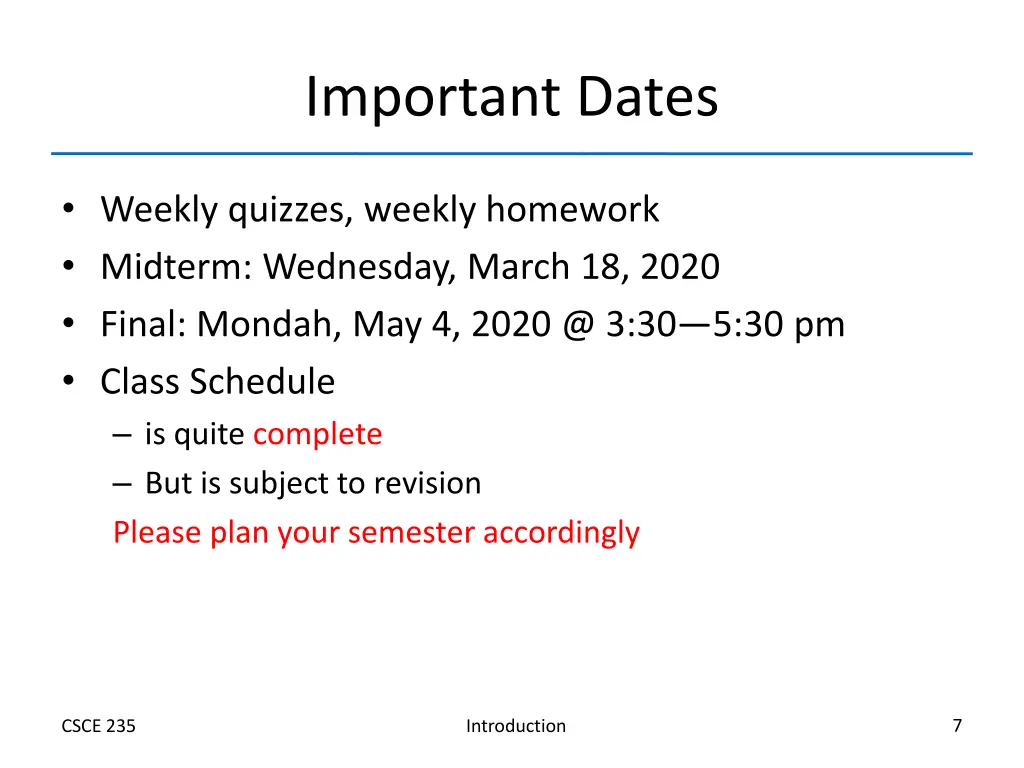 important dates