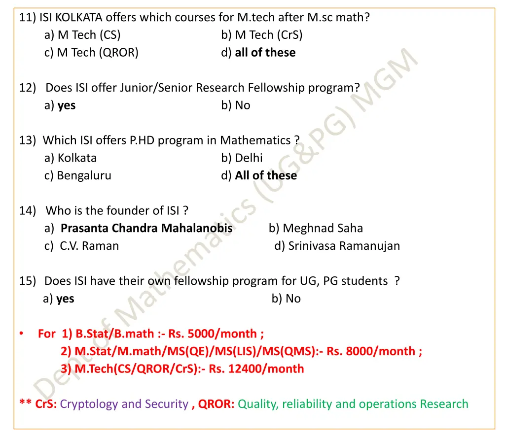 11 isi kolkata offers which courses for m tech