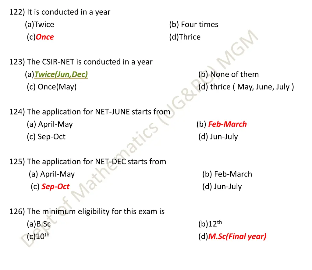 122 it is conducted in a year a twice c once