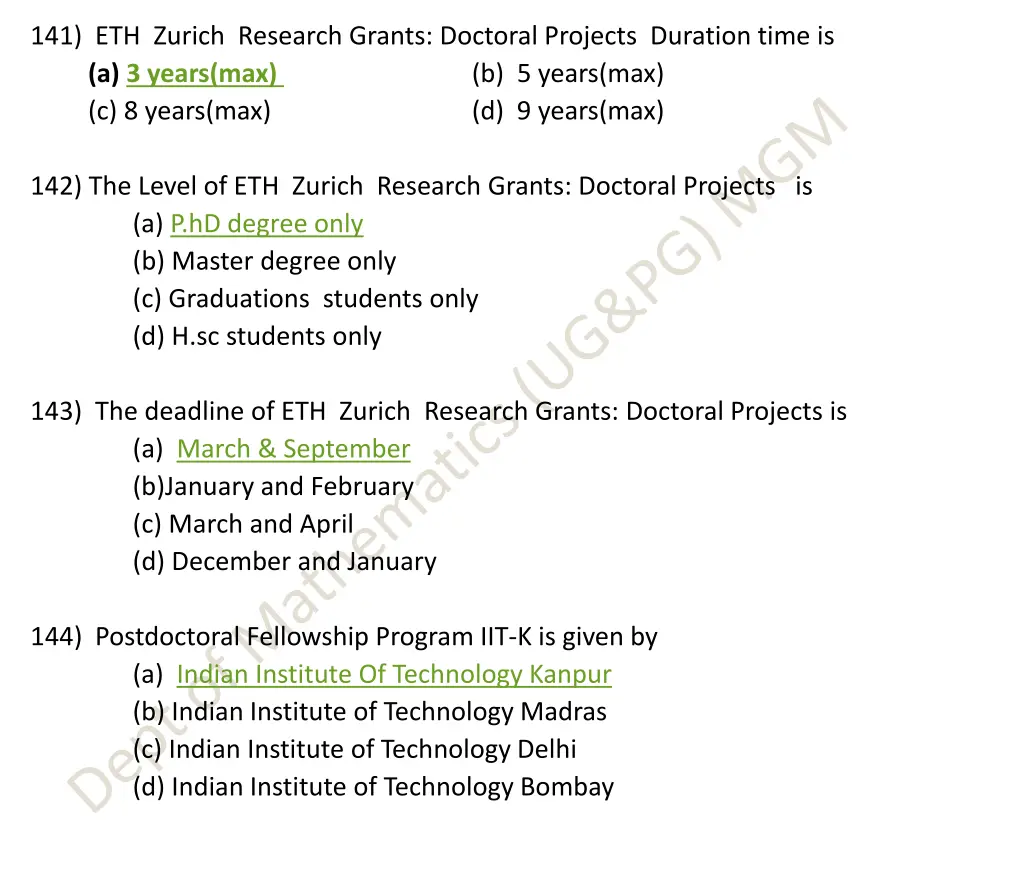141 eth zurich research grants doctoral projects