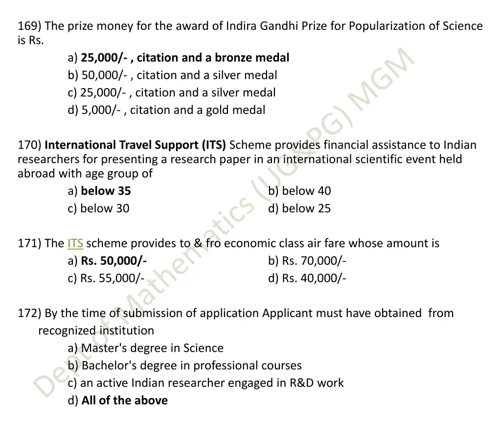 169 the prize money for the award of indira
