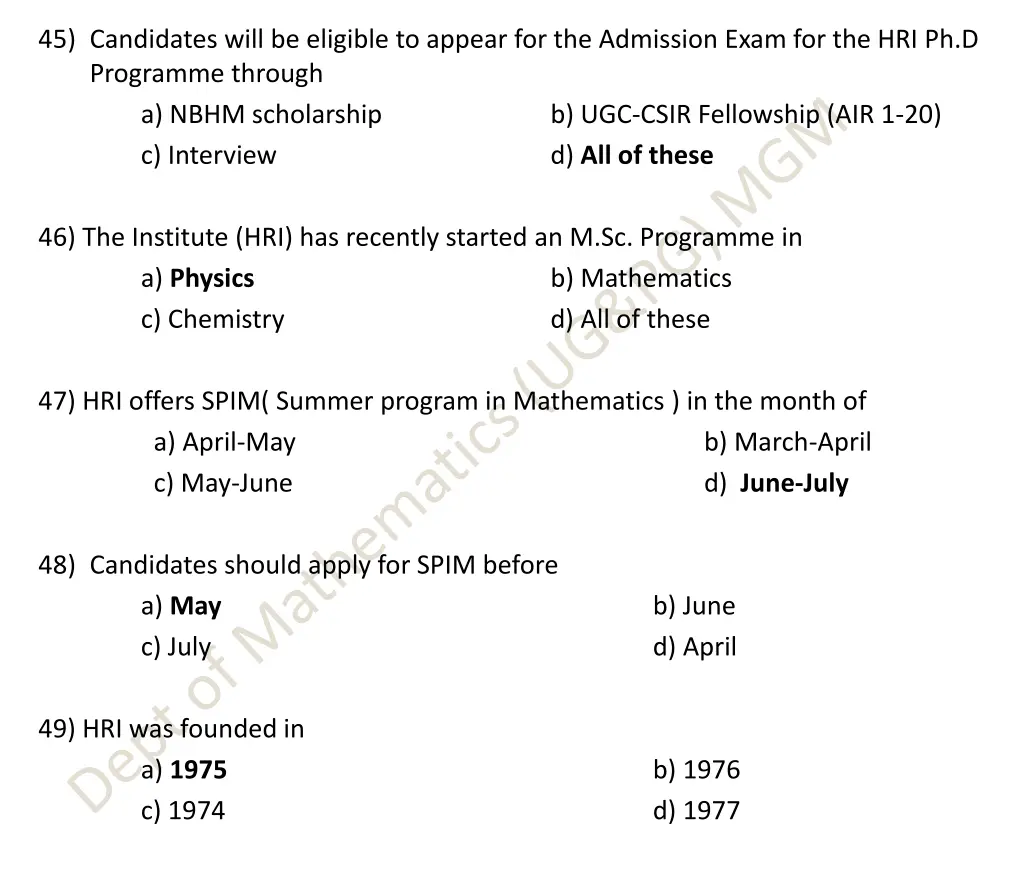 45 candidates will be eligible to appear