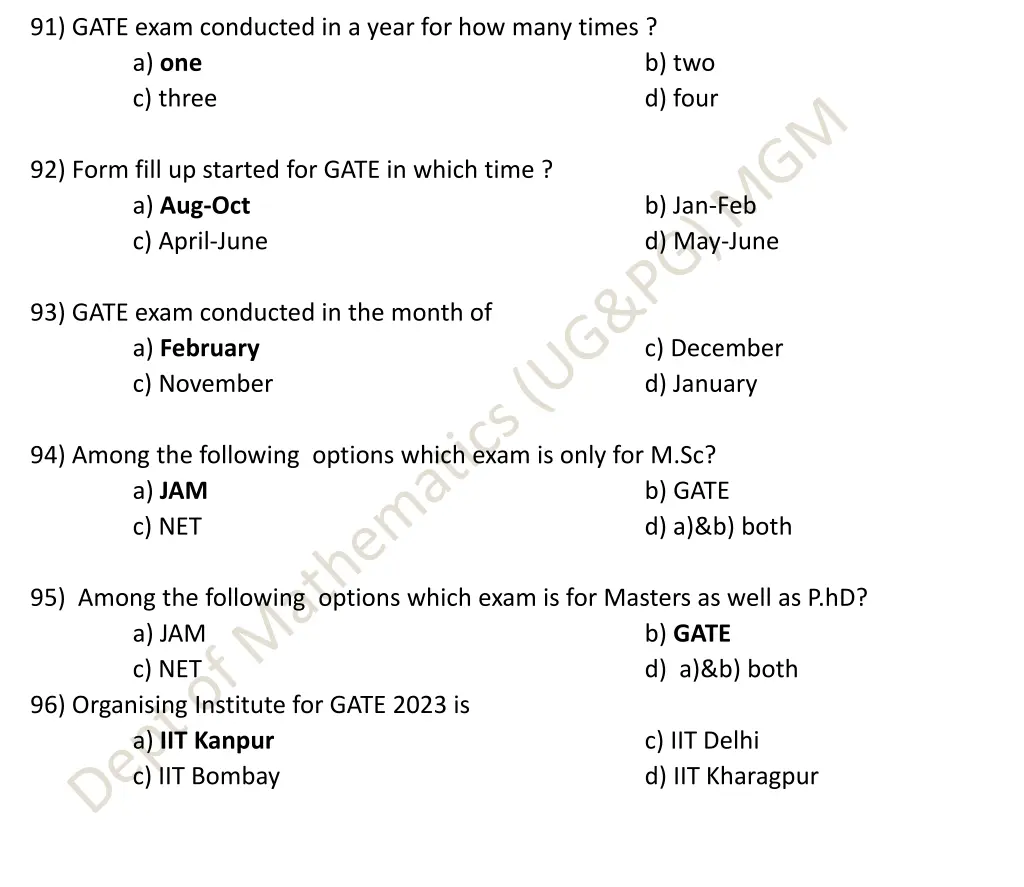 91 gate exam conducted in a year for how many