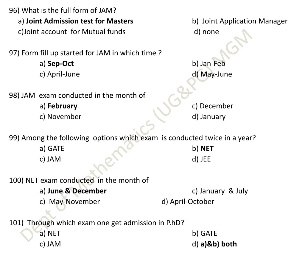 96 what is the full form of jam a joint admission
