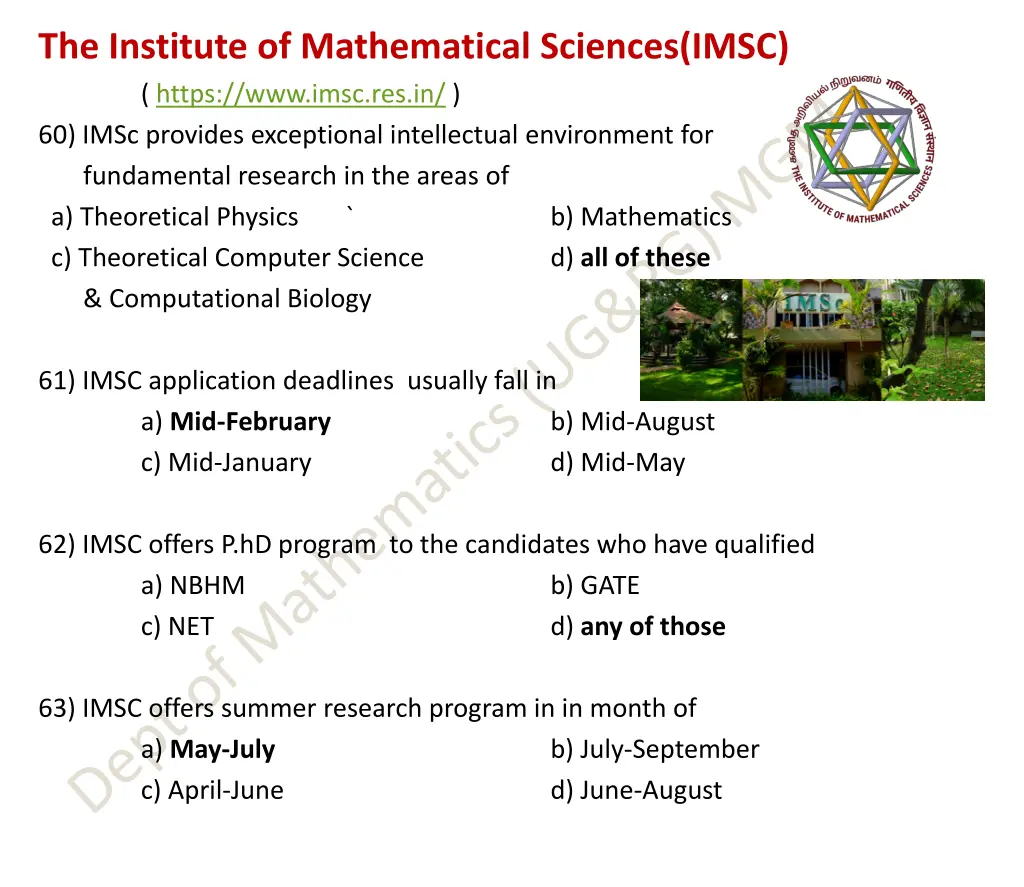 the institute of mathematical sciences imsc https