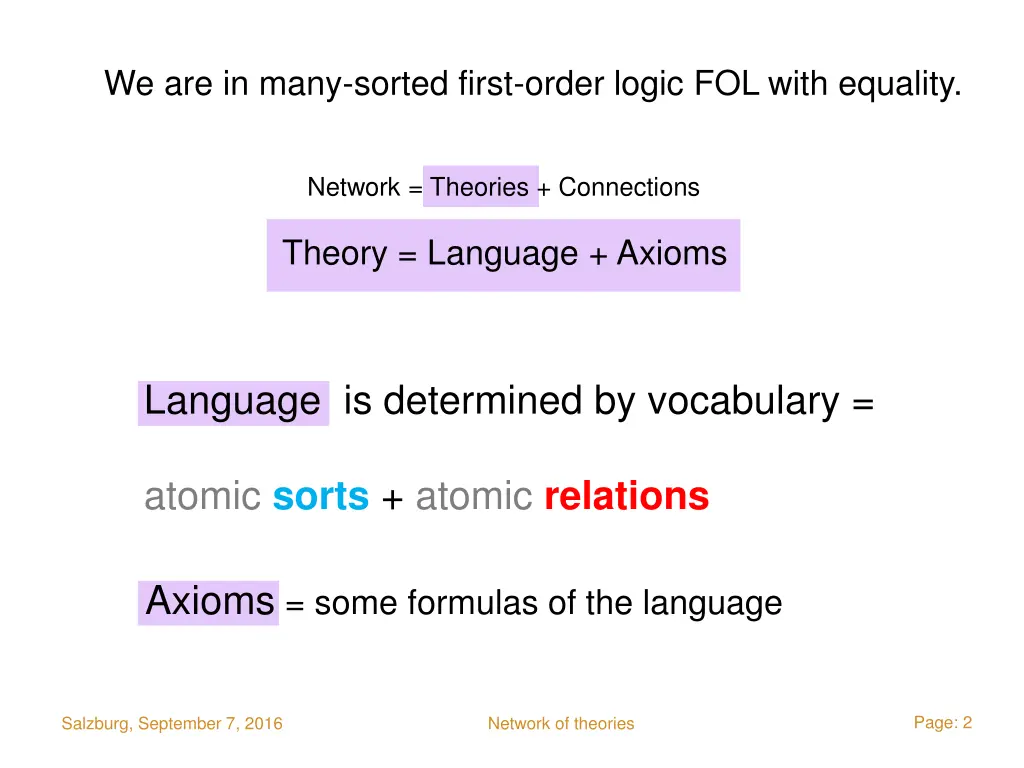 we are in many sorted first order logic fol with
