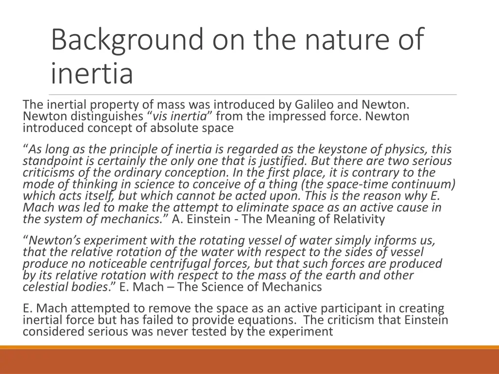 background on the nature of inertia the inertial