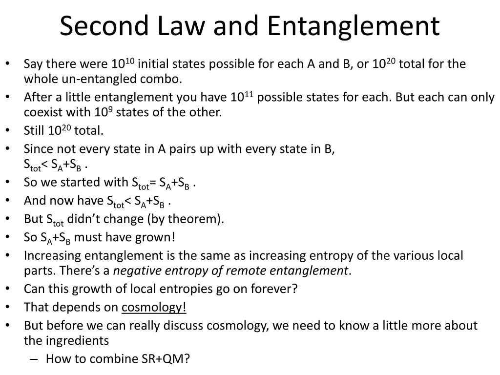 second law and entanglement