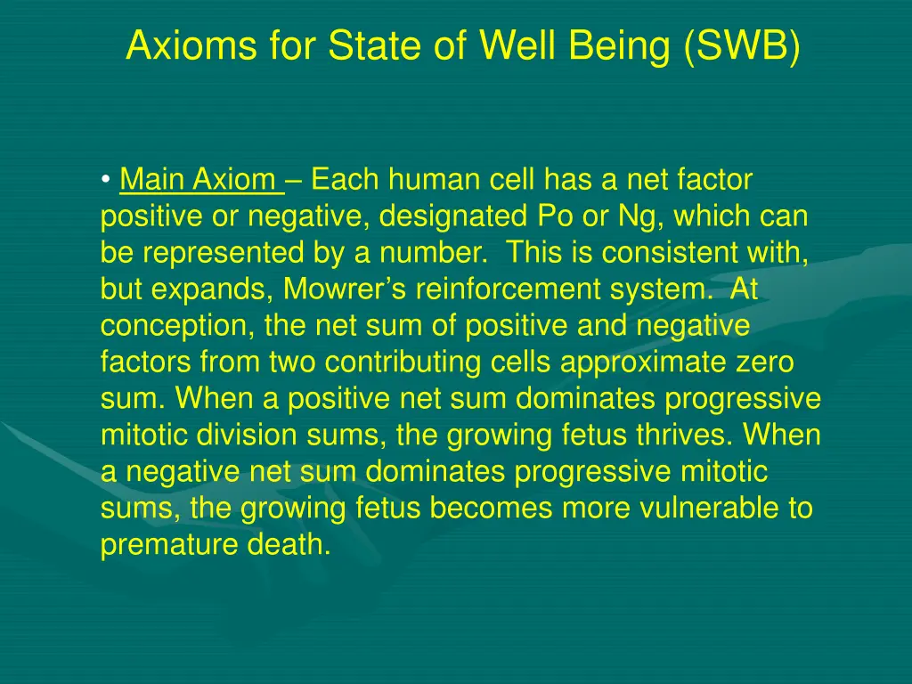 axioms for state of well being swb