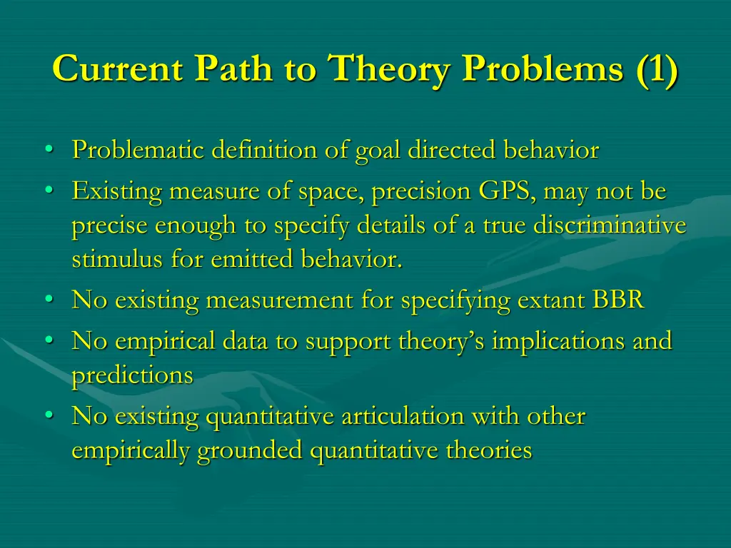 current path to theory problems 1