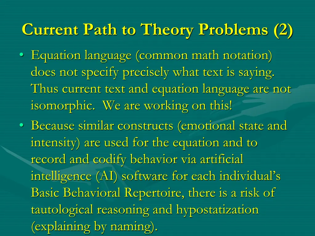 current path to theory problems 2