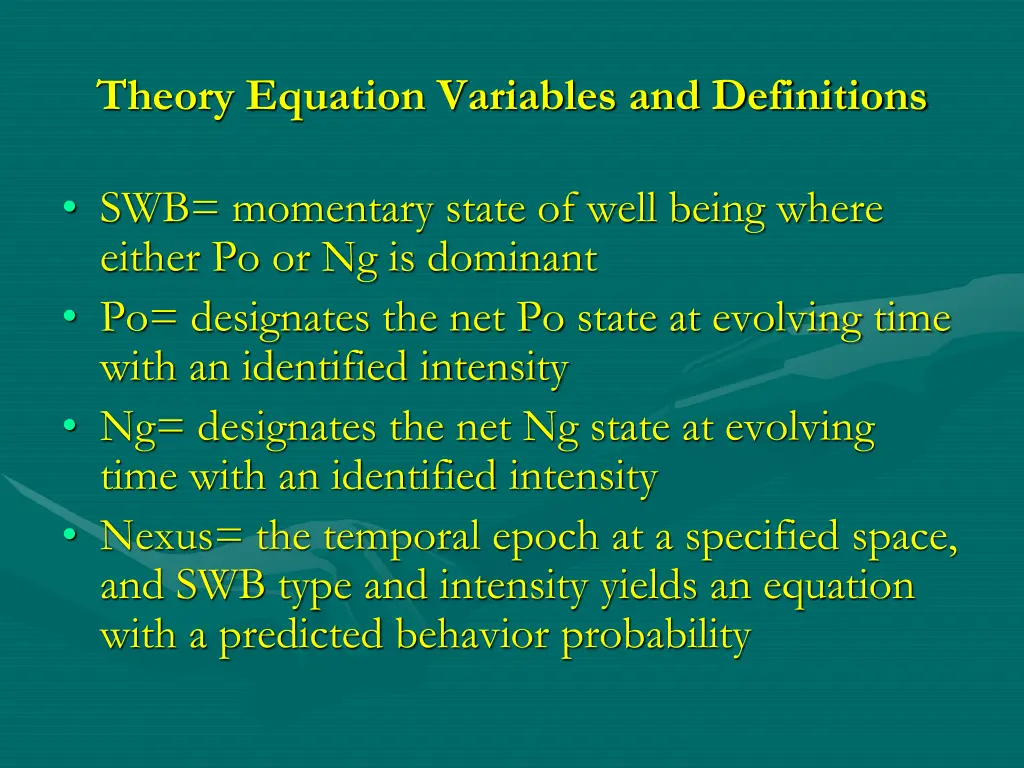 theory equation variables and definitions