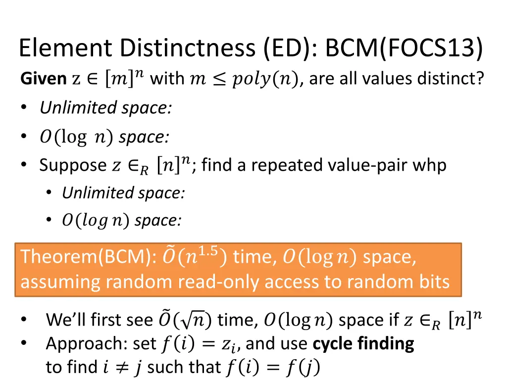 element distinctness ed bcm focs13 given z with