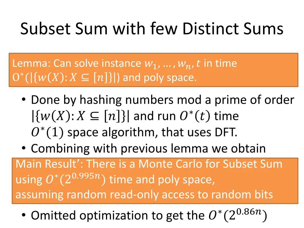 subset sum with few distinct sums