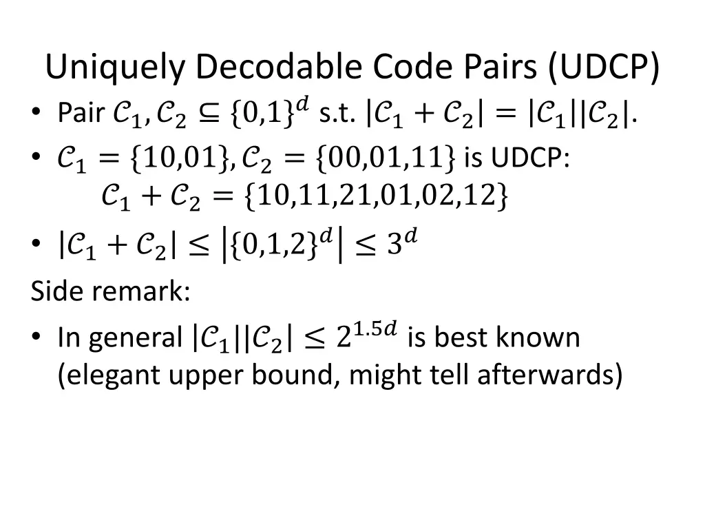 uniquely decodable code pairs udcp pair 1