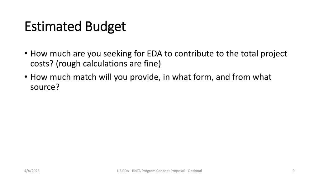 estimated budget estimated budget