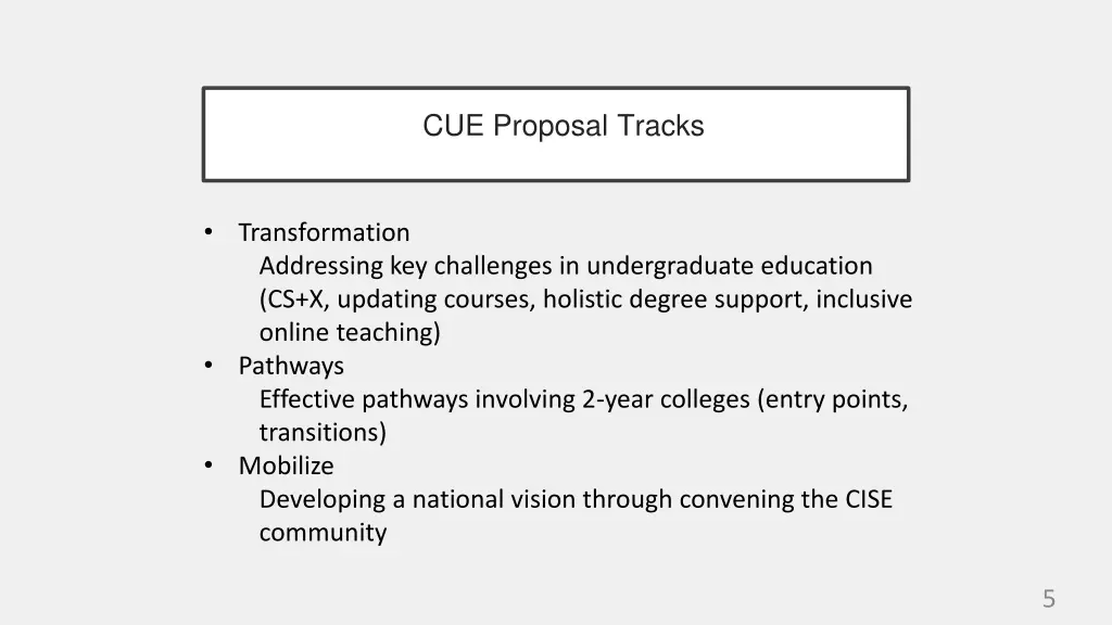 cue proposal tracks