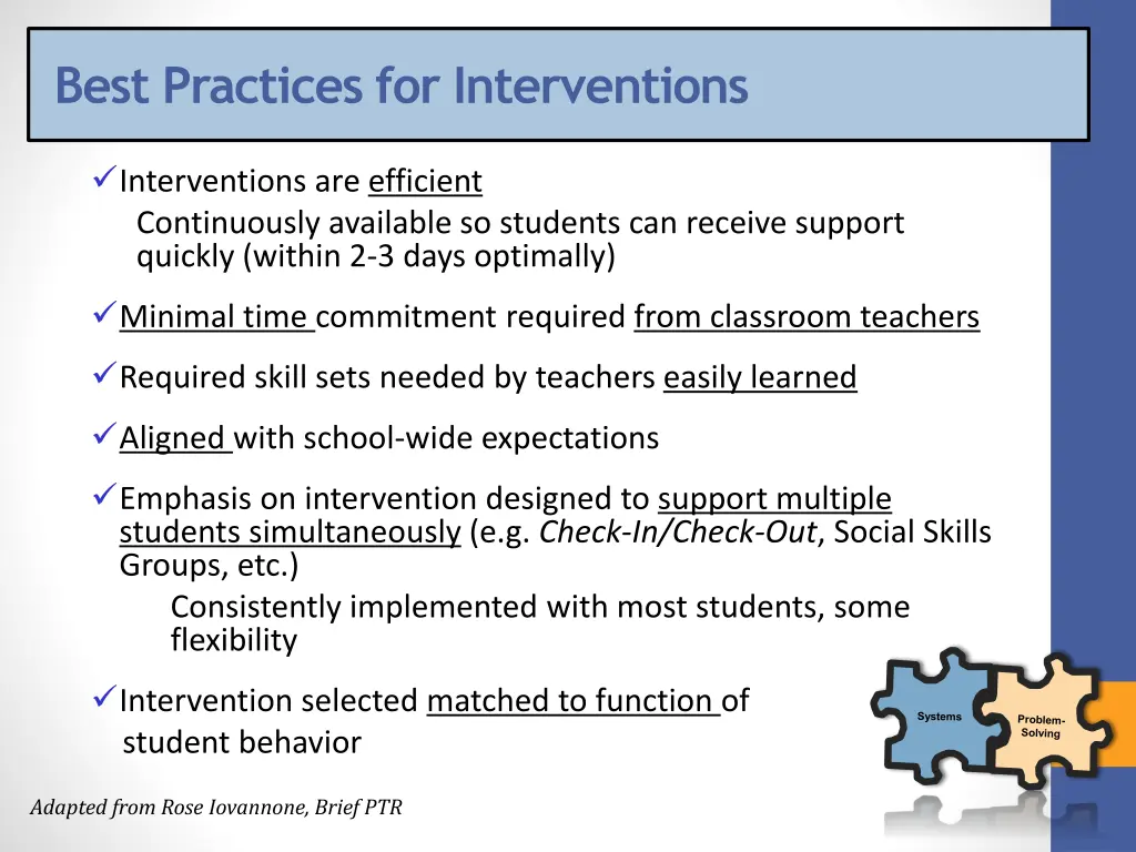 best practices for interventions