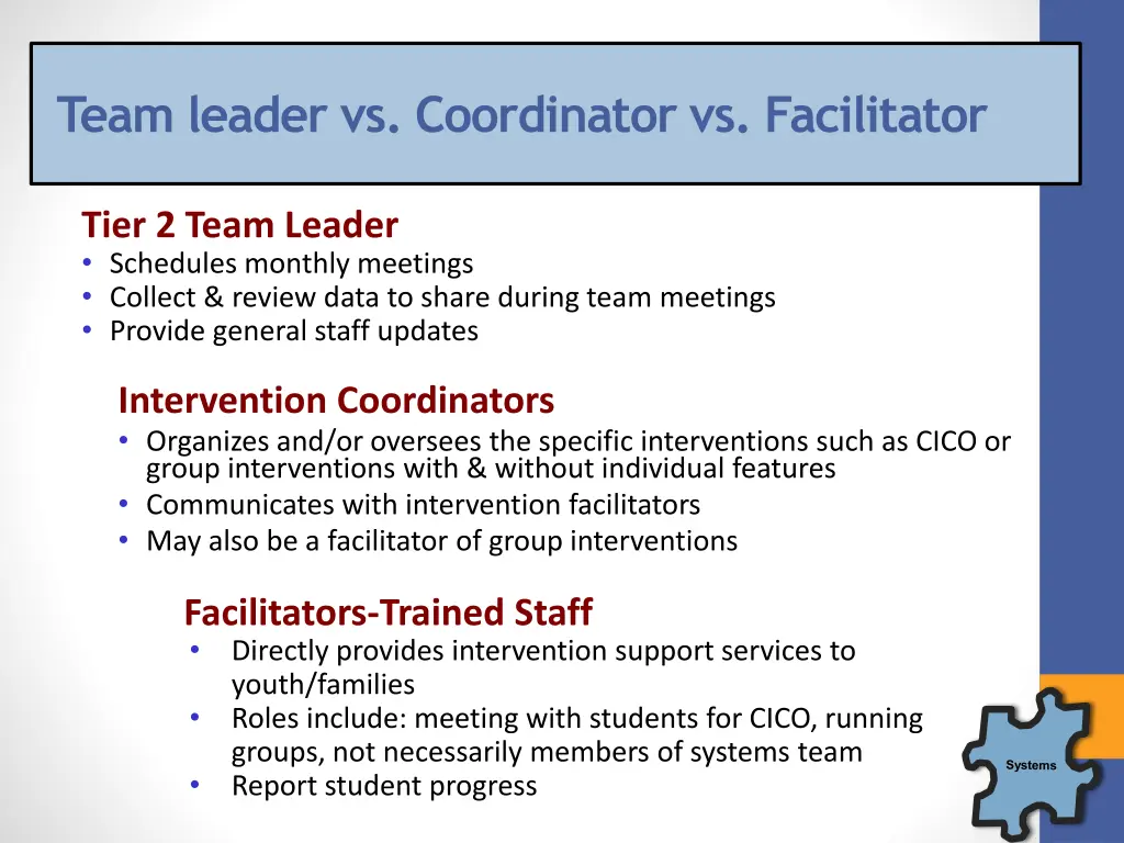 team leader vs coordinator vs facilitator
