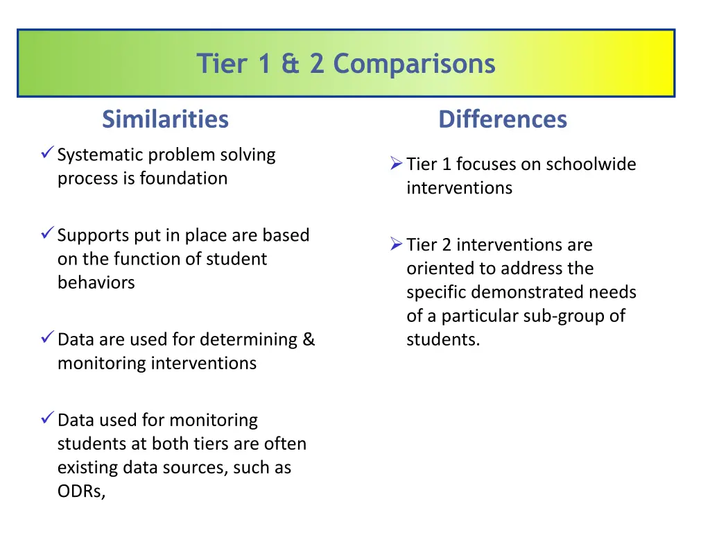 tier 1 2 comparisons