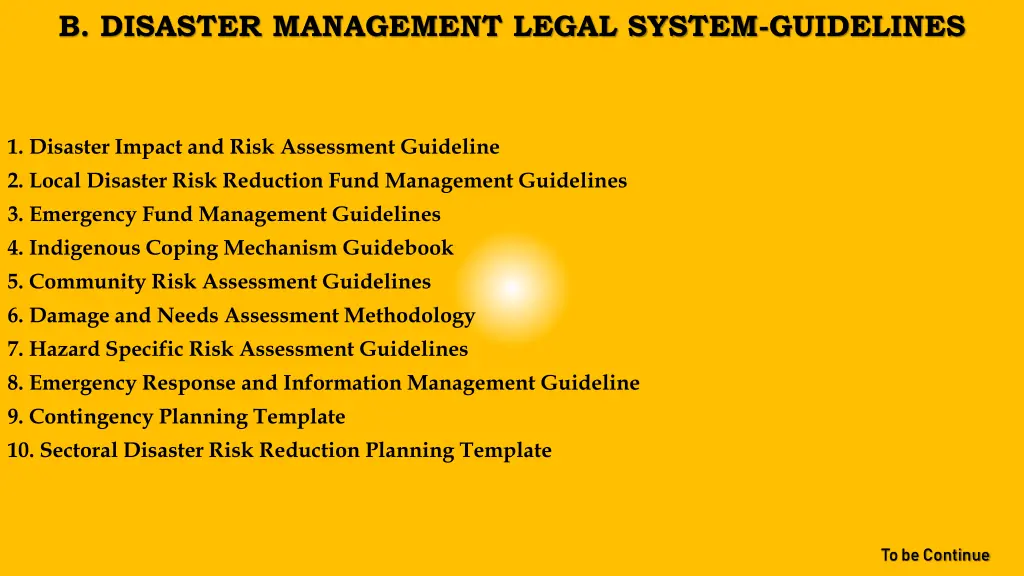 b disaster management legal system guidelines