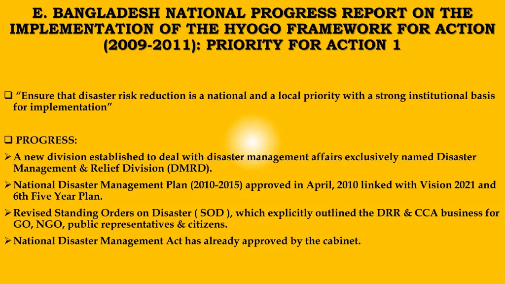 e bangladesh national progress report